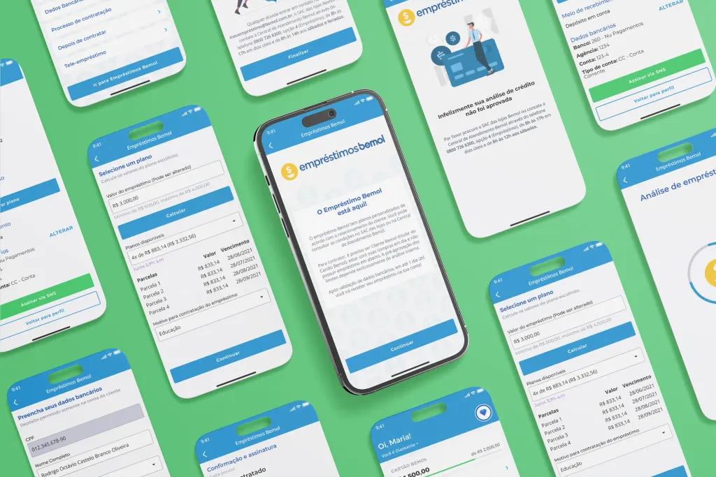 Telas de contratação de empréstimo no app do Bemol