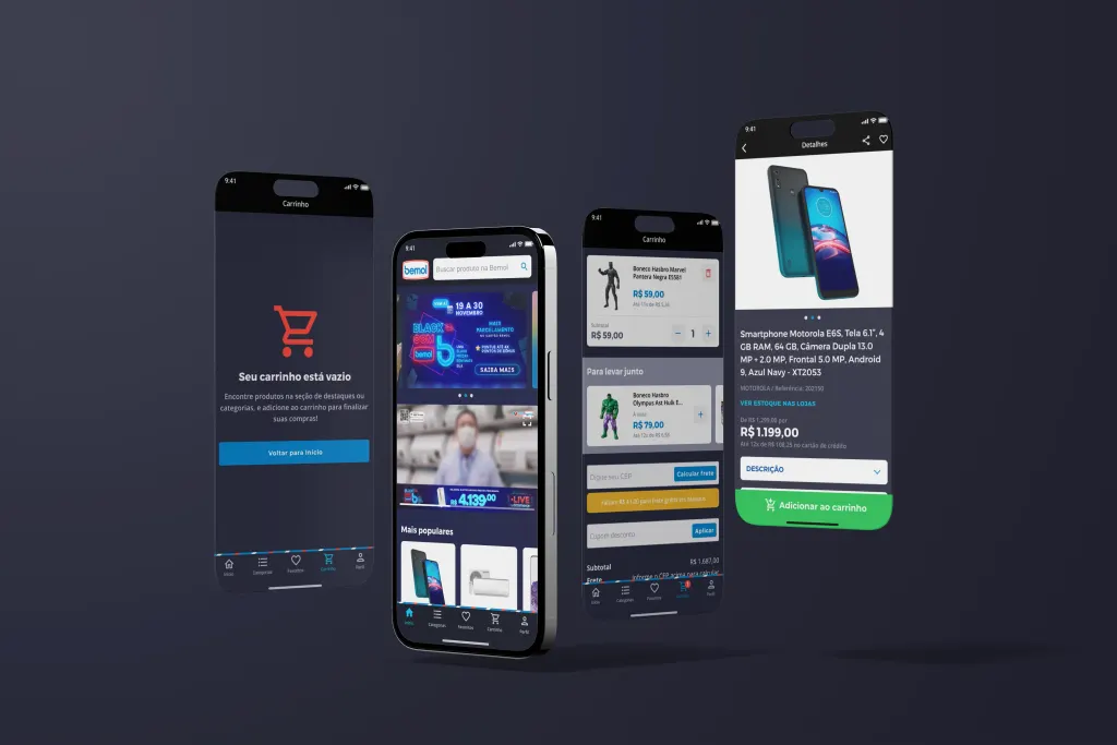 App Bemol com o tema escuro temporário de Black Friday
