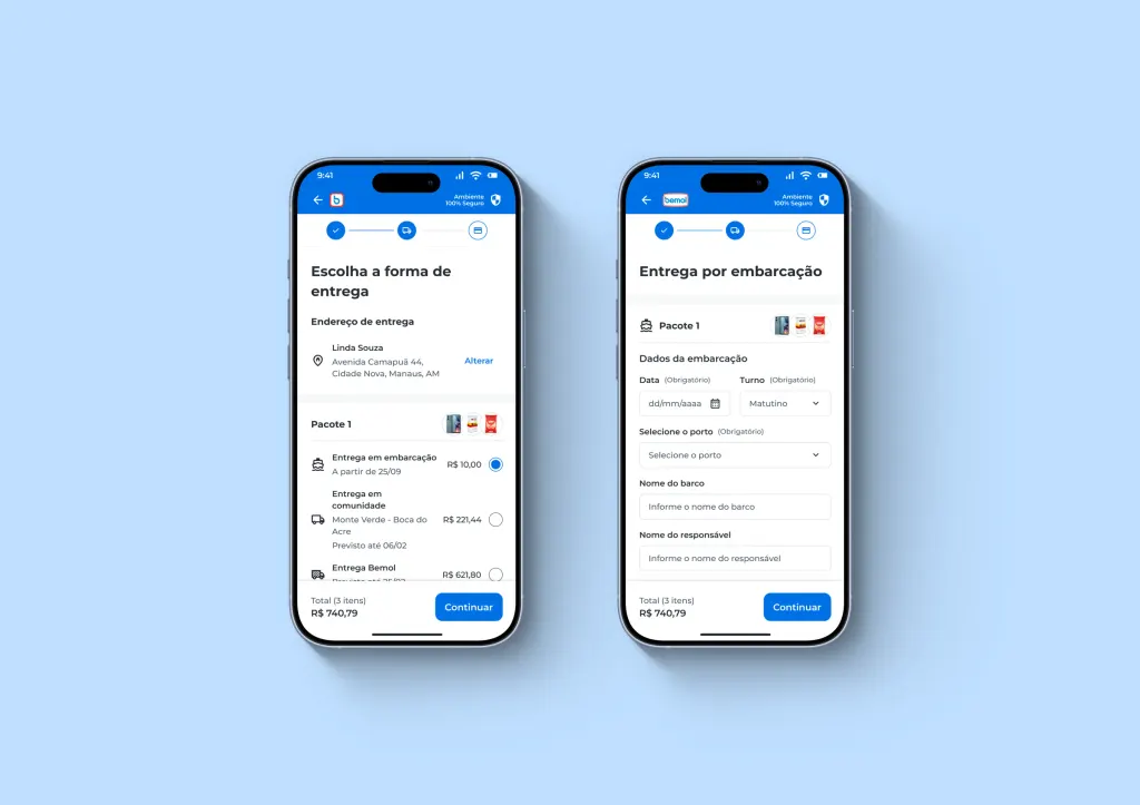Opção de entrega por embarcação exibida no checkout